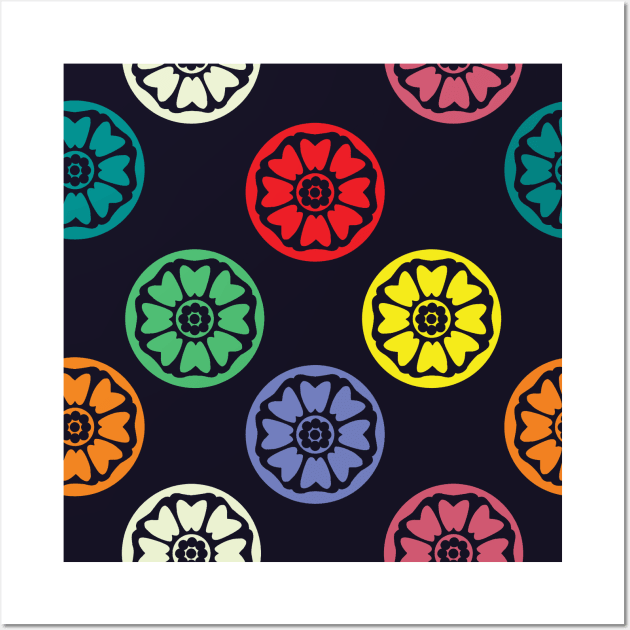 Colorful White Lotus Tile Pattern Wall Art by FromTheAshes